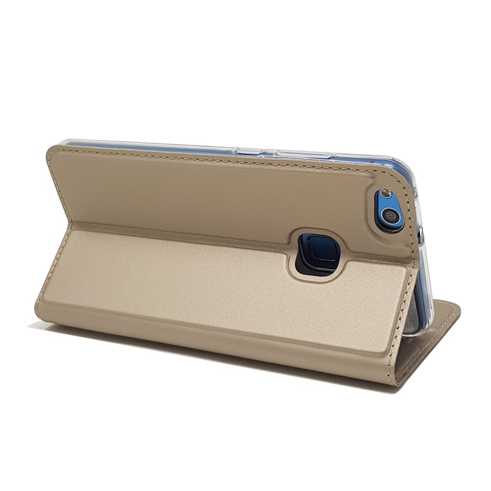 Soporte De Cuero Magnético Absorbido Automáticamente Flip Shell Para Huawei P10 Lite - Oro