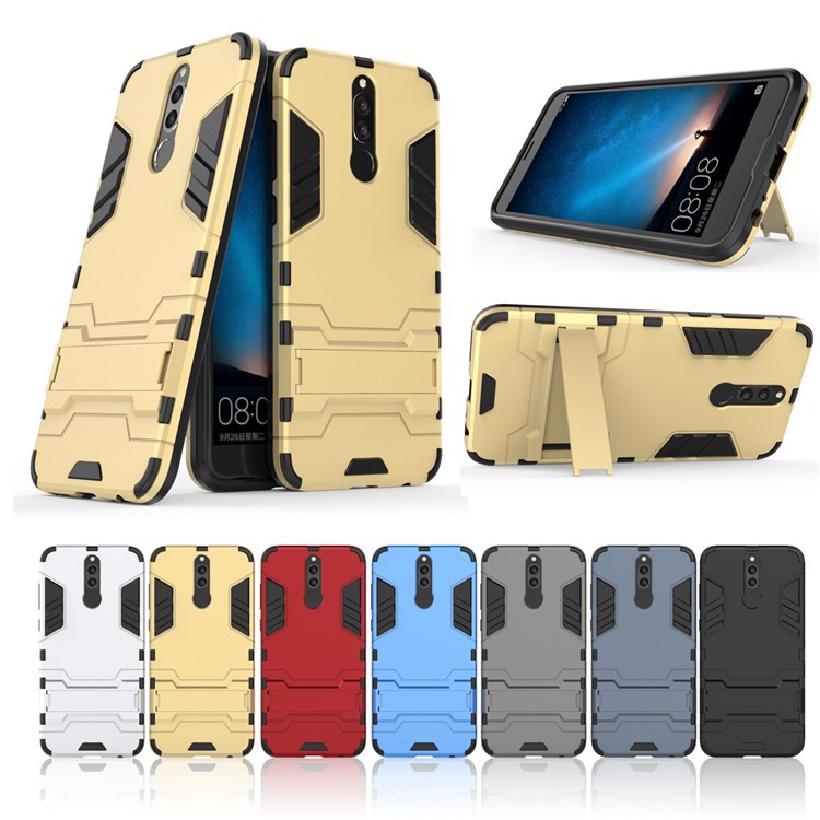 Cool Guarda de Guarda Plástico TPU Back Tampa de Proteção ao Telefone Com Kickstand Para Huawei Mate 10 Lite / Nova 2i / Maimang 6 - Azul Escuro-3