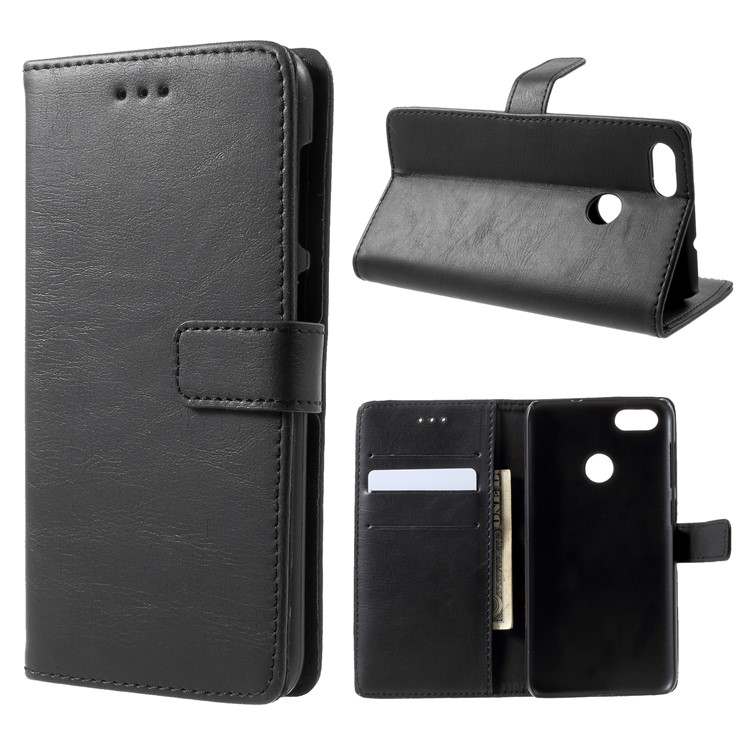 Retro Style Crazy Horse PU Leather Wallet Mobile Case for Huawei P9 lite mini / Enjoy 7 / Y6 Pro (2017) - Black-1
