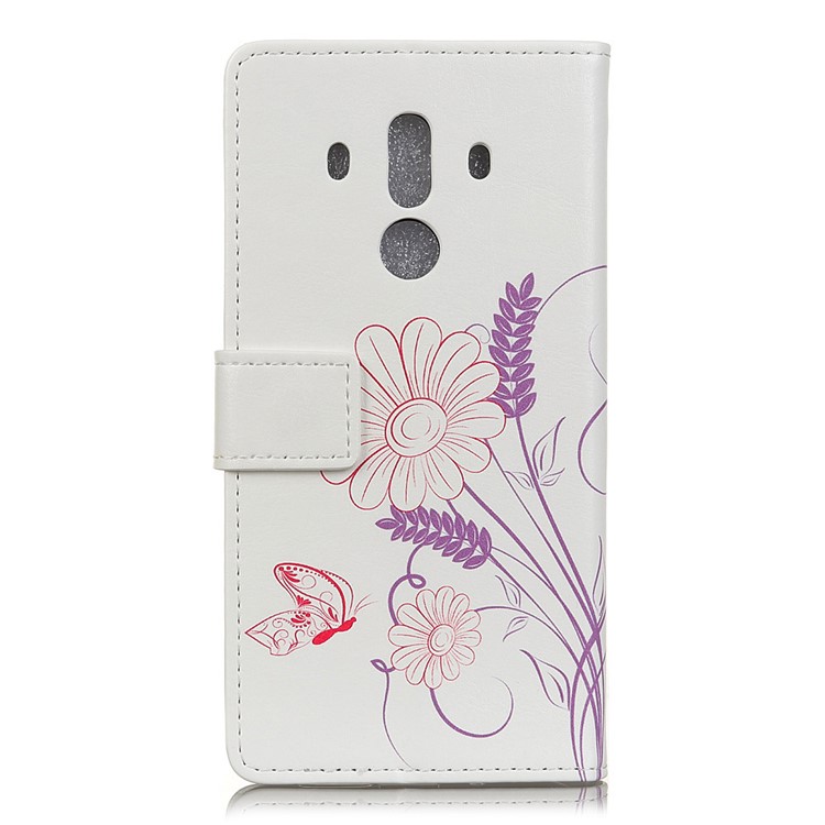 Patterned Wallet Leather Stand Phone Casing Cover for Huawei Mate 10 Pro - Flower and Butterfly-2