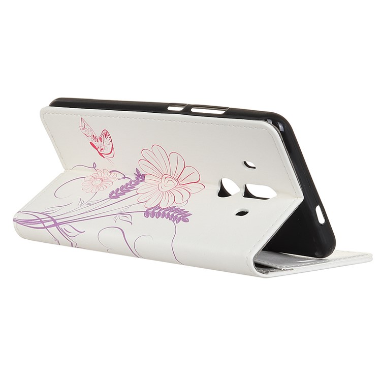 Patterned Wallet Leather Stand Phone Casing Cover for Huawei Mate 10 Pro - Flower and Butterfly-3