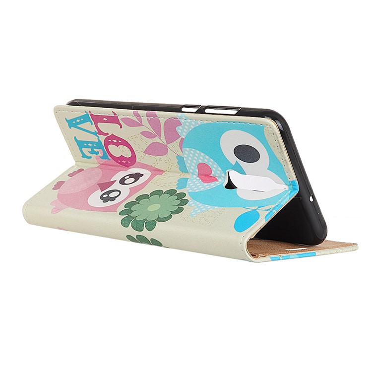 Pattern Printing Leather Magnetic Stand Wallet Phone Case for Huawei Mate 10 Lite / nova 2i / Maimang 6 / Honor 9i (India) - Owl Couple-3