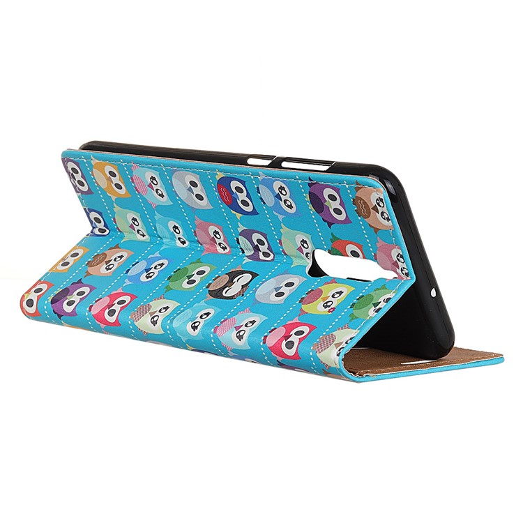 Pattern Printing Leather Magnetic Stand Wallet Phone Cover for Huawei Mate 10 Lite / nova 2i / Maimang 6 / Honor 9i (India) - Owl Family Blue Background-3