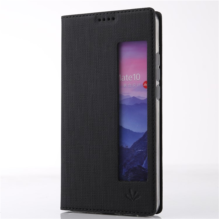 VILI DMX Cross Texture View Window Leather Stand Phone Case for Huawei Mate 10 - Black-1