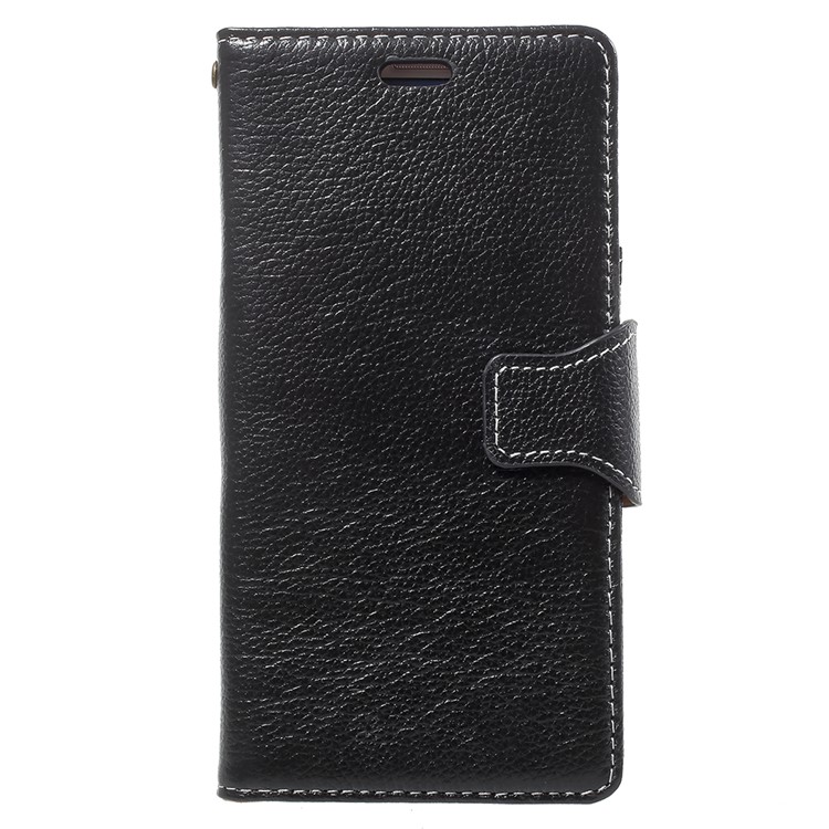 Litchi Skin Stand Wallet Genuine Leather Phone Case for Huawei Mate 10 Pro - Black-1