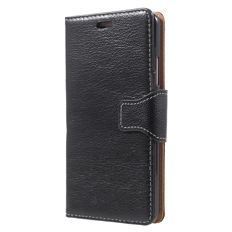 Litchi Skin Stand Wallet Genuine Leather Phone Case for Huawei Mate 10 Pro - Black-2