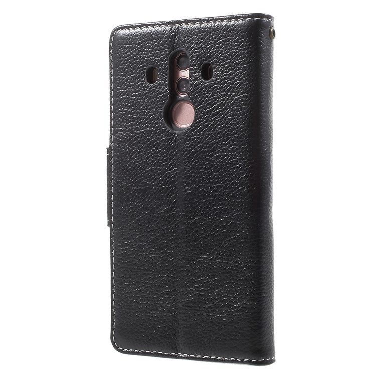 Litchi Skin Stand Wallet Genuine Leather Phone Case for Huawei Mate 10 Pro - Black-3