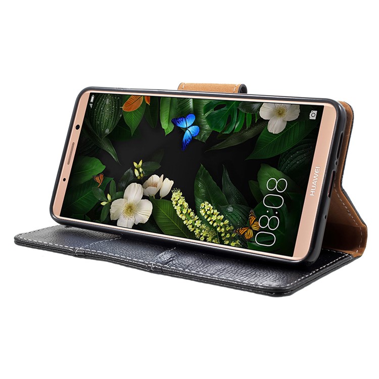 Litchi Skin Stand Wallet Genuine Leather Phone Case for Huawei Mate 10 Pro - Black-4
