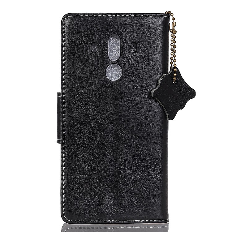 Crazy Horse Genuine Leather Wallet Stand Phone Case for Huawei Mate 10 Pro - Black-2