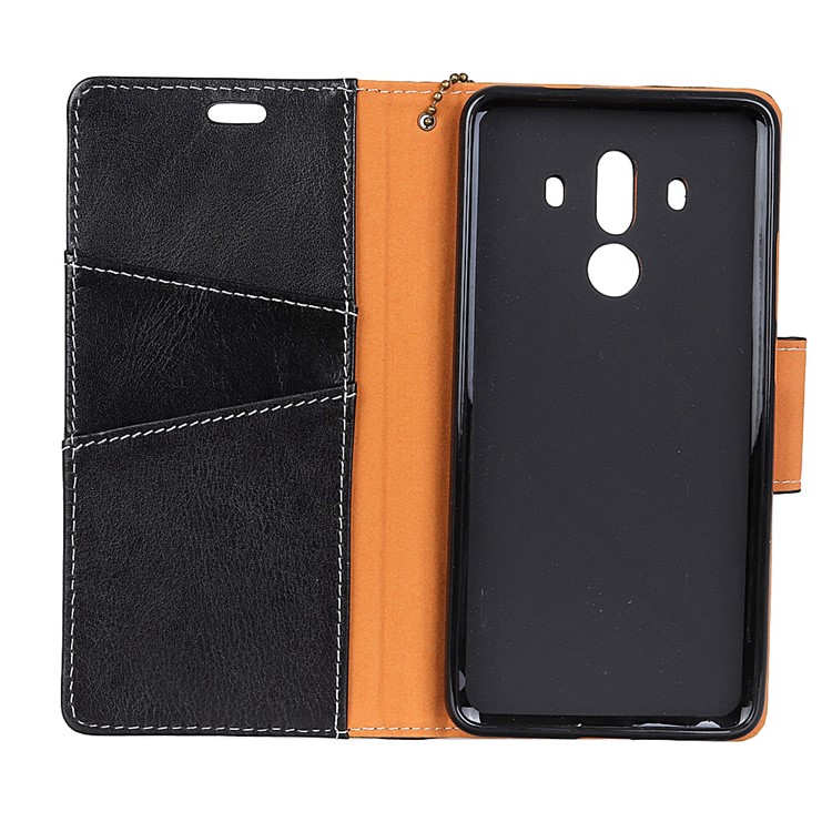 Crazy Horse Genuine Leather Wallet Stand Phone Case for Huawei Mate 10 Pro - Black-3