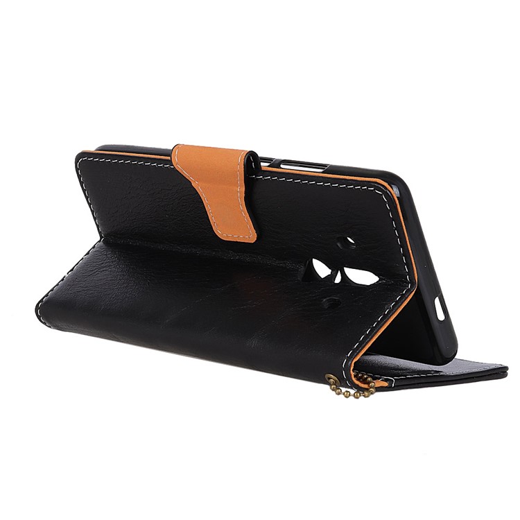 Crazy Horse Genuine Leather Wallet Stand Phone Case for Huawei Mate 10 Pro - Black-4