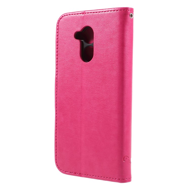 Imprint Butterfly and Flower Stand Wallet Leather Case for Huawei Honor 6A / 5C pro - Rose-2