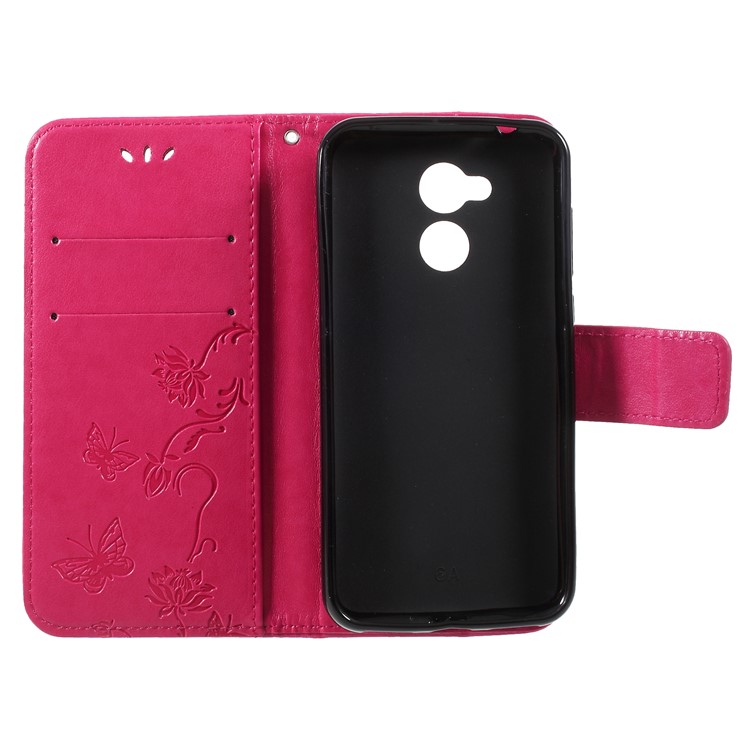 Imprint Butterfly and Flower Stand Wallet Leather Case for Huawei Honor 6A / 5C pro - Rose-6