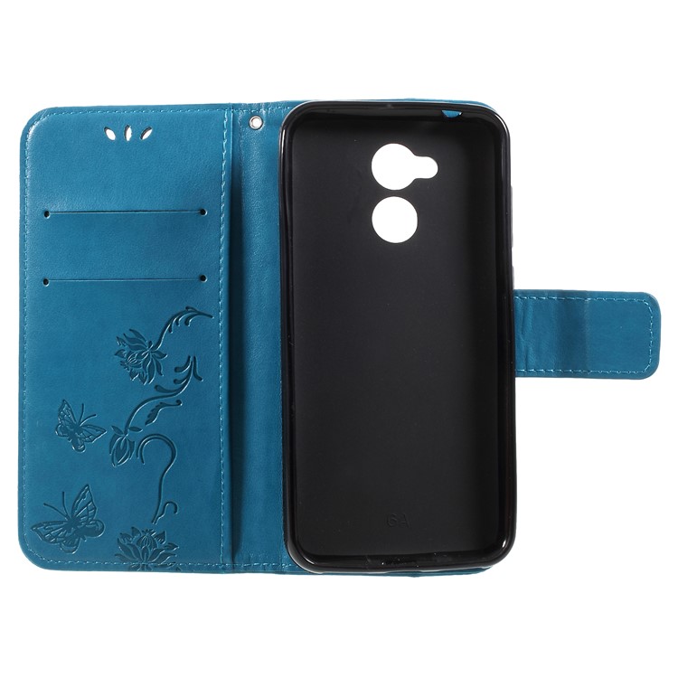 Imprint Butterfly and Flower Stand Leather Protective Phone Cover with Card Slots for Huawei Honor 6A / 5C pro - Blue-6