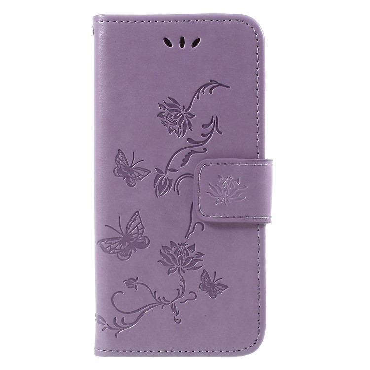 Imprint Butterfly and Flower PU Leather Card Holder Magnetic Mobile Shell for Huawei Honor 6A / 5C pro - Purple-1