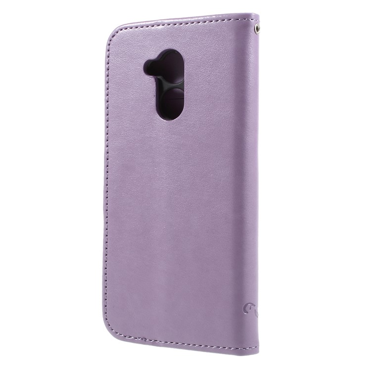 Imprint Butterfly and Flower PU Leather Card Holder Magnetic Mobile Shell for Huawei Honor 6A / 5C pro - Purple-2