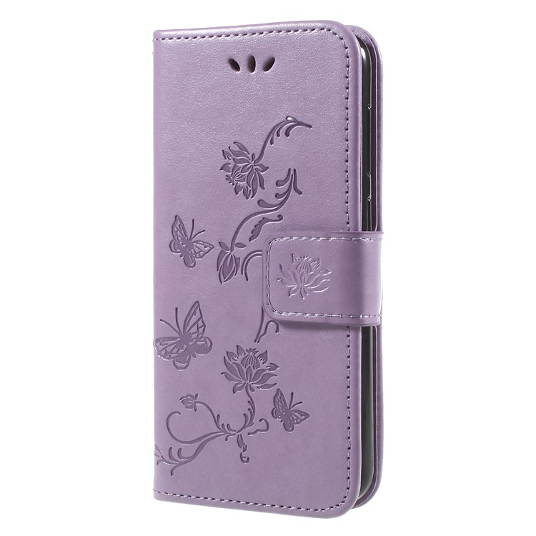 Imprint Butterfly and Flower PU Leather Card Holder Magnetic Mobile Shell for Huawei Honor 6A / 5C pro - Purple-3