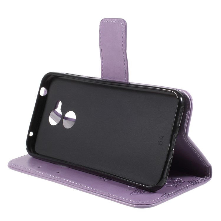 Imprint Butterfly and Flower PU Leather Card Holder Magnetic Mobile Shell for Huawei Honor 6A / 5C pro - Purple-4