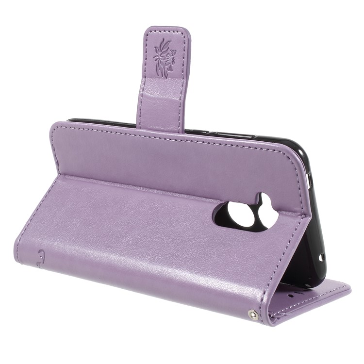 Imprint Butterfly and Flower PU Leather Card Holder Magnetic Mobile Shell for Huawei Honor 6A / 5C pro - Purple-5