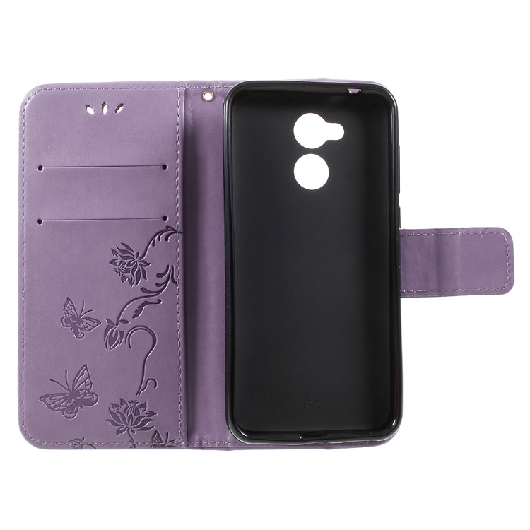 Imprint Butterfly and Flower PU Leather Card Holder Magnetic Mobile Shell for Huawei Honor 6A / 5C pro - Purple-6