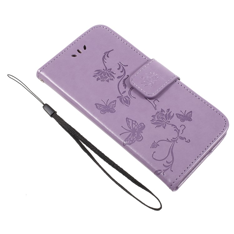 Imprint Butterfly and Flower PU Leather Card Holder Magnetic Mobile Shell for Huawei Honor 6A / 5C pro - Purple-7