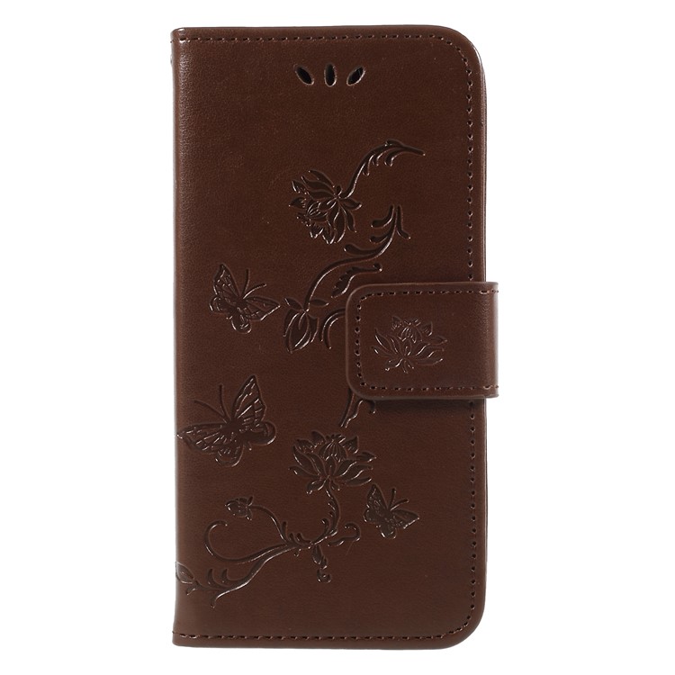 Imprint Butterfly and Flower Leather Mobile Phone Cover Case for Huawei Honor 6A / 5C pro - Brown-1