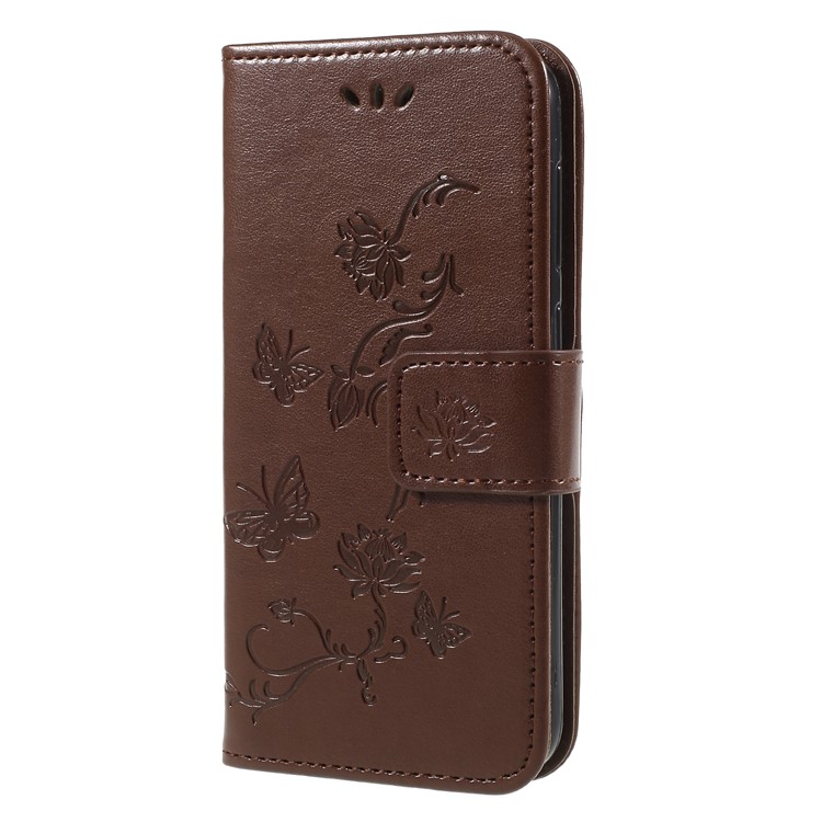 Imprint Butterfly and Flower Leather Mobile Phone Cover Case for Huawei Honor 6A / 5C pro - Brown-3