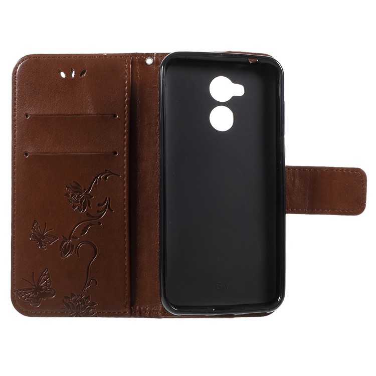 Imprint Butterfly and Flower Leather Mobile Phone Cover Case for Huawei Honor 6A / 5C pro - Brown-6