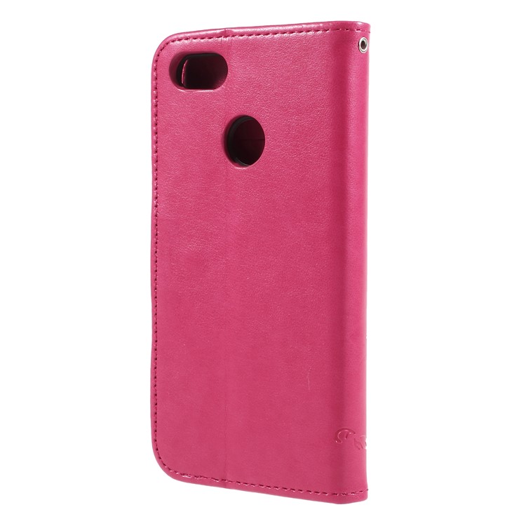 Imprint Butterfly and Flower PU Leather Case for Huawei Y6 Pro (2017)/Enjoy 7/P9 lite mini - Rose-2