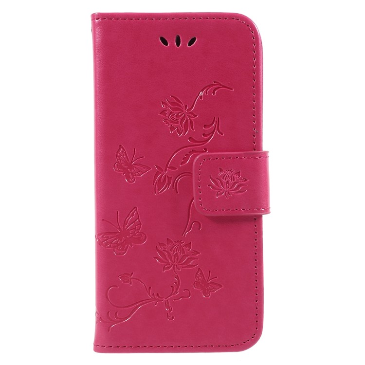 Imprint Butterfly and Flower PU Leather Case for Huawei Y6 Pro (2017)/Enjoy 7/P9 lite mini - Rose-3