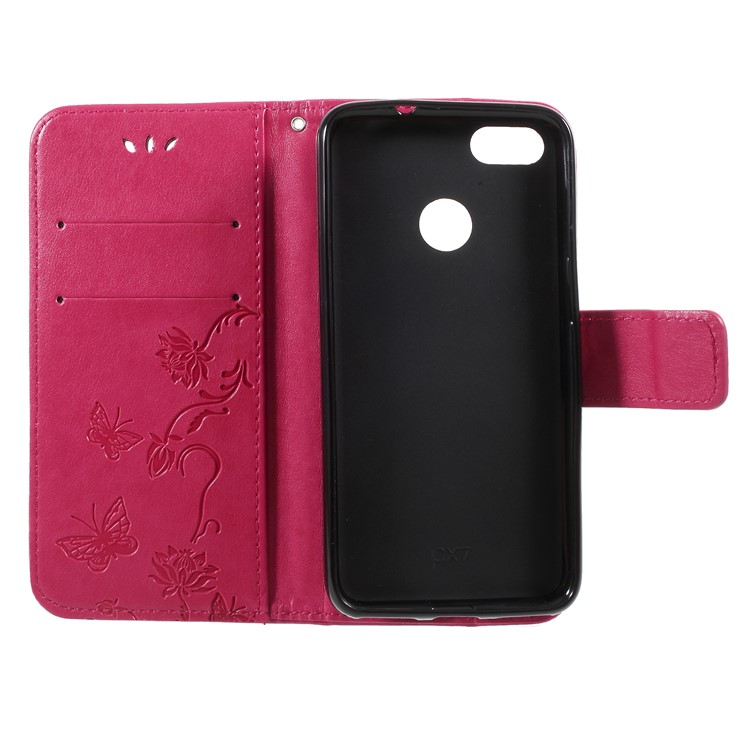 Imprint Butterfly and Flower PU Leather Case for Huawei Y6 Pro (2017)/Enjoy 7/P9 lite mini - Rose-6