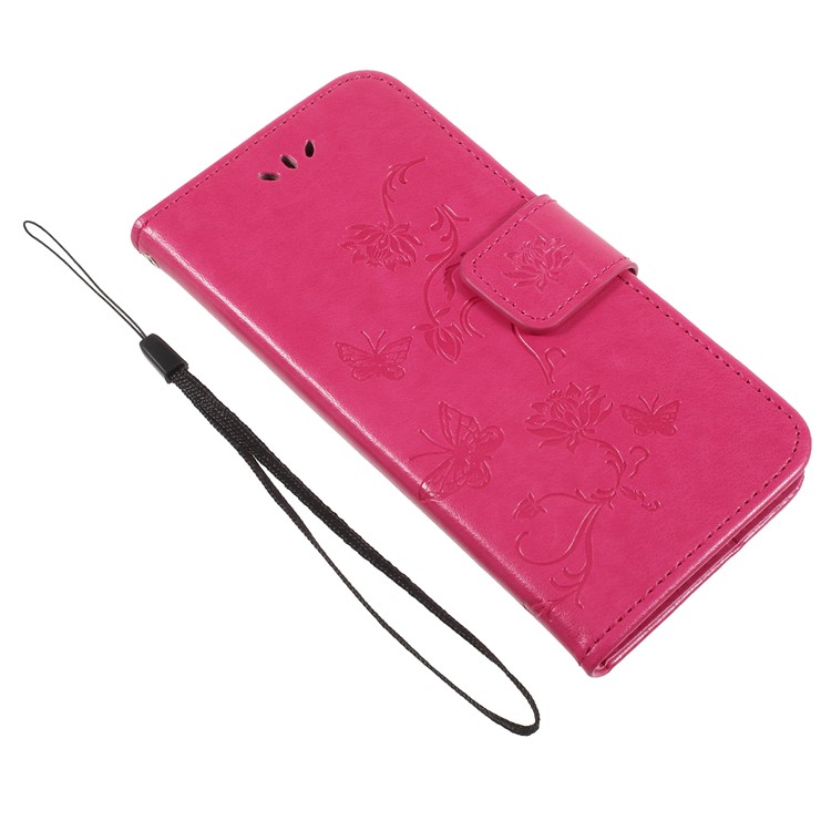 Imprint Butterfly and Flower PU Leather Case for Huawei Y6 Pro (2017)/Enjoy 7/P9 lite mini - Rose-7