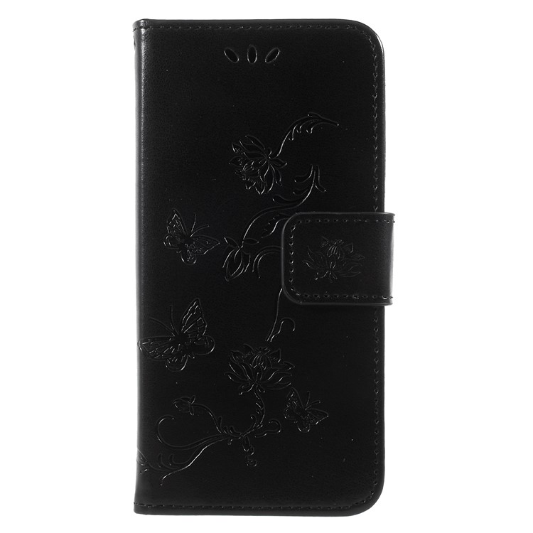 Imprint Butterfly and Flower PU Leather Cover for Huawei Y6 Pro (2017)/Enjoy 7/P9 lite mini - Black-1