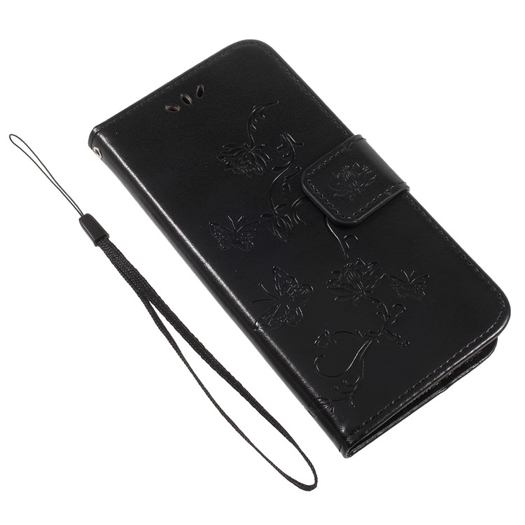 Imprint Butterfly and Flower PU Leather Cover for Huawei Y6 Pro (2017)/Enjoy 7/P9 lite mini - Black-10