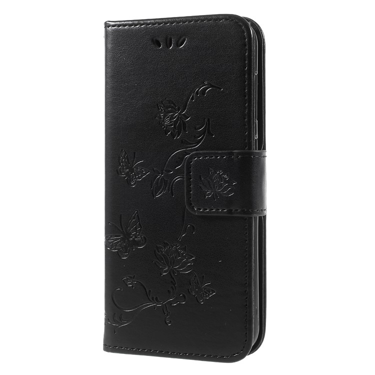 Imprint Butterfly and Flower PU Leather Cover for Huawei Y6 Pro (2017)/Enjoy 7/P9 lite mini - Black-3