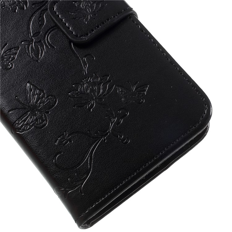 Imprint Butterfly and Flower PU Leather Cover for Huawei Y6 Pro (2017)/Enjoy 7/P9 lite mini - Black-7