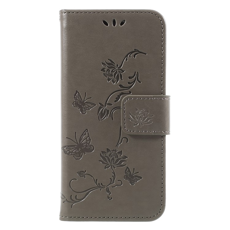 Imprint Butterfly and Flower PU Leather Shell for Huawei Y6 Pro (2017)/Enjoy 7/P9 lite mini - Grey-1