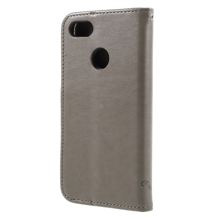 Imprint Butterfly and Flower PU Leather Shell for Huawei Y6 Pro (2017)/Enjoy 7/P9 lite mini - Grey-2