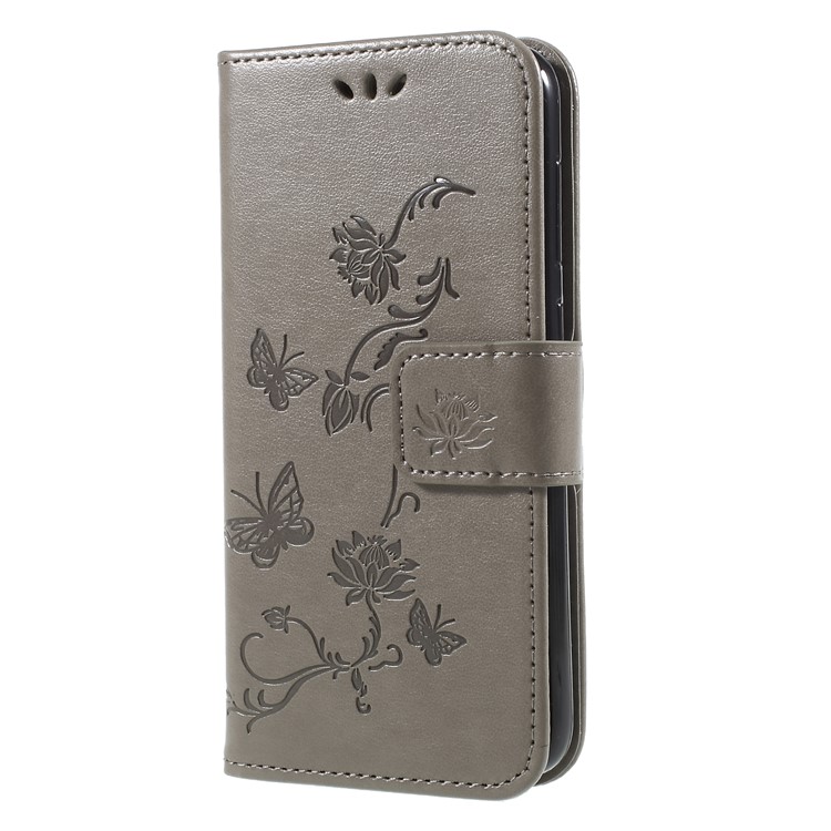 Imprint Butterfly and Flower PU Leather Shell for Huawei Y6 Pro (2017)/Enjoy 7/P9 lite mini - Grey-3
