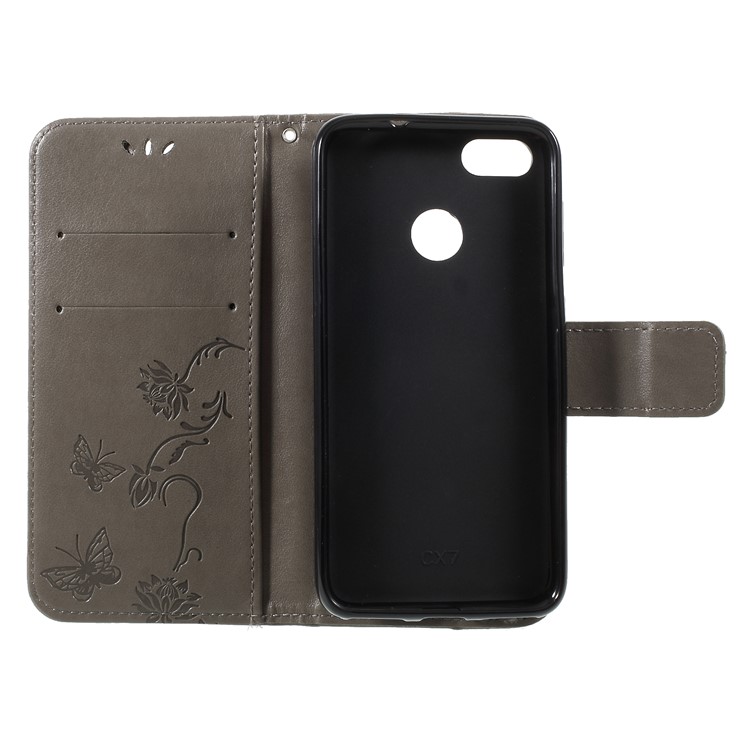 Imprint Butterfly and Flower PU Leather Shell for Huawei Y6 Pro (2017)/Enjoy 7/P9 lite mini - Grey-6