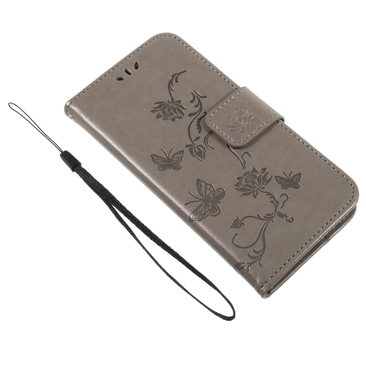 Imprint Butterfly and Flower PU Leather Shell for Huawei Y6 Pro (2017)/Enjoy 7/P9 lite mini - Grey-7