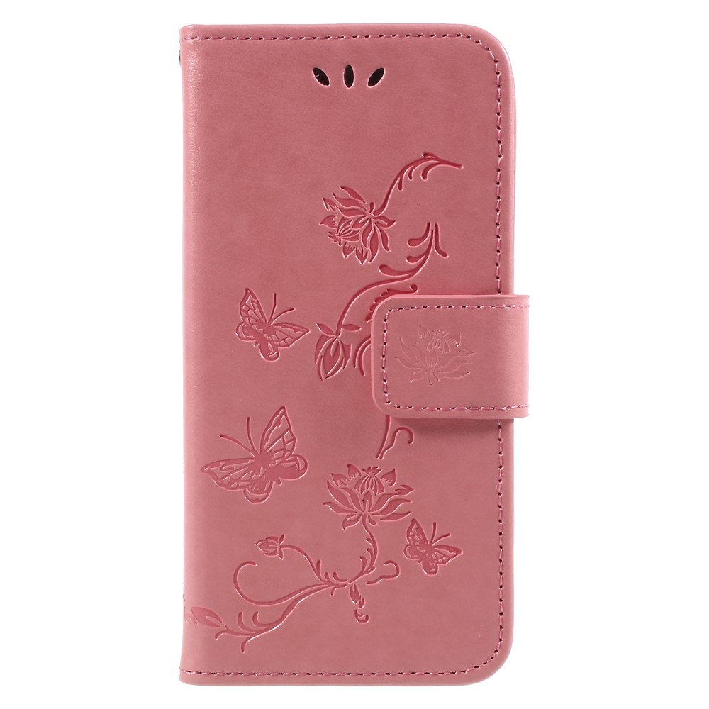 Imprint Butterfly and Flower PU Leather Wallet Phone Case for Huawei Y6 Pro (2017)/Enjoy 7/P9 lite mini - Pink-1