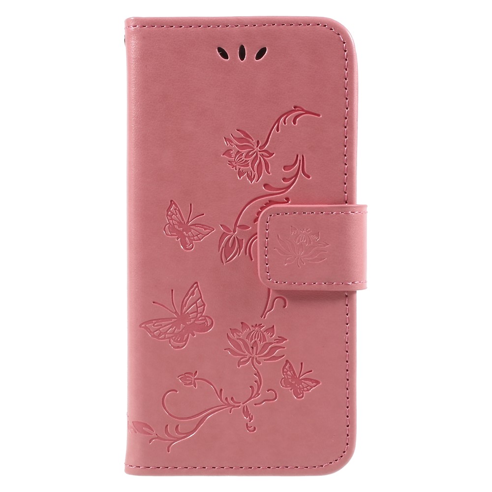 Impronta Butterfly e Flower PU Pallet in Pelle Custodia Per Telefono Per Huawei Y6 Pro (2017)/goditi 7/P9 Lite Mini - Rosa