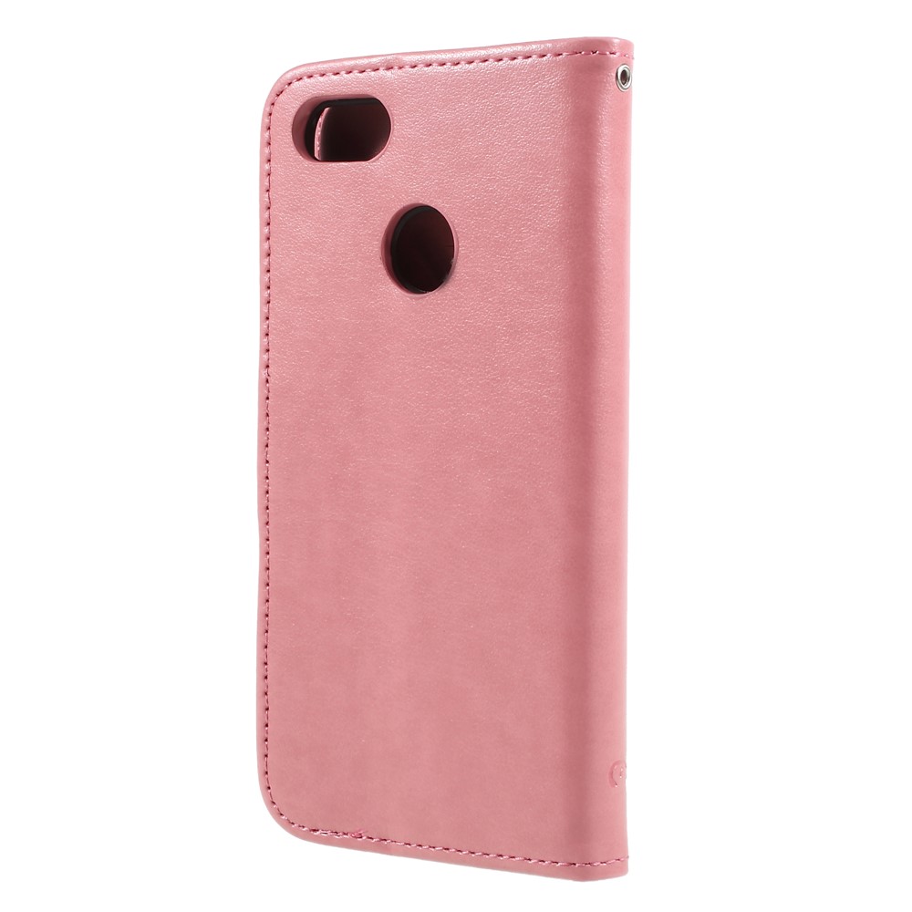 Impronta Butterfly e Flower PU Pallet in Pelle Custodia Per Telefono Per Huawei Y6 Pro (2017)/goditi 7/P9 Lite Mini - Rosa