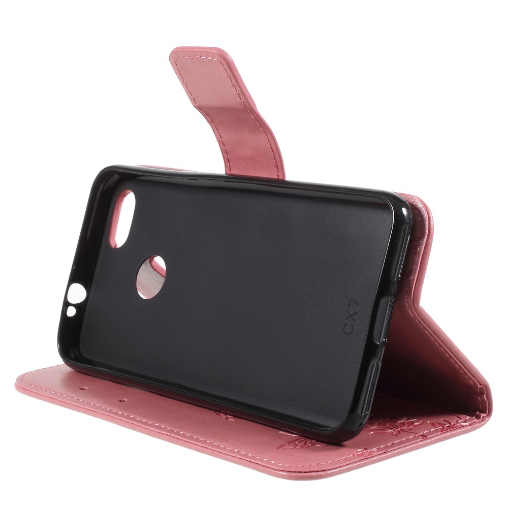 Impresión Butterfly y Flower PU Case de Teléfono de Cuero Para Huawei Y6 Pro (2017)/disfruta 7/P9 Lite Mini - Rosado