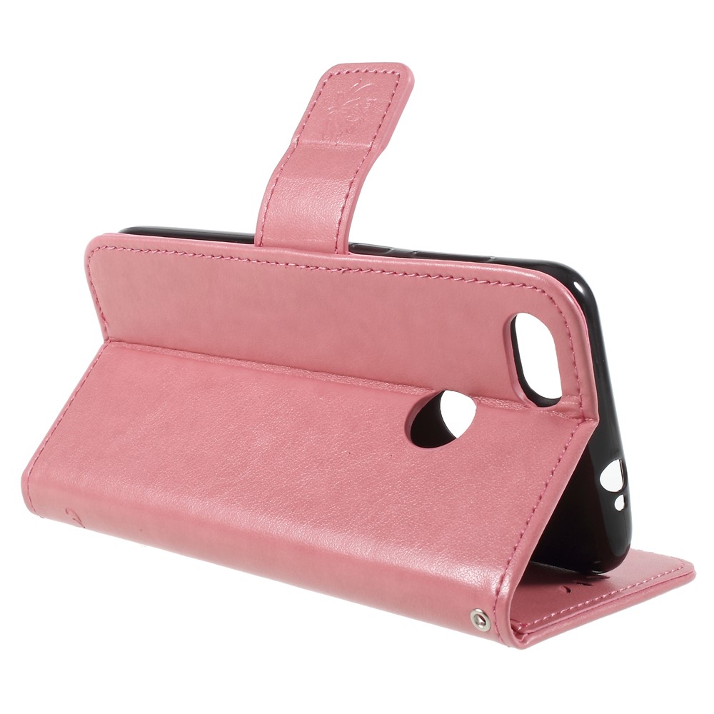 Imprint Butterfly and Flower PU Leather Wallet Phone Case for Huawei Y6 Pro (2017)/Enjoy 7/P9 lite mini - Pink-5