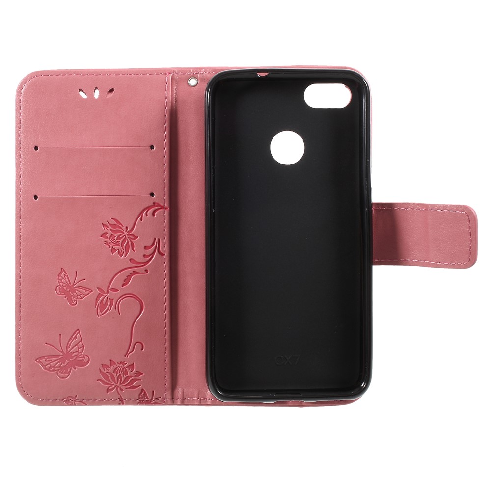 Impronta Butterfly e Flower PU Pallet in Pelle Custodia Per Telefono Per Huawei Y6 Pro (2017)/goditi 7/P9 Lite Mini - Rosa