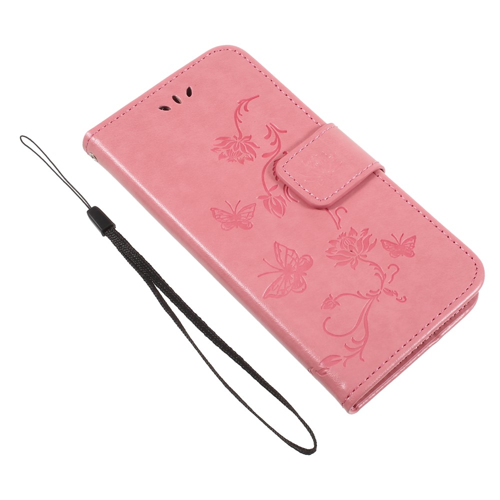 Empreinte Butterfly And Flower PU le Cuir Portefeuille Téléphone Pour Huawei Y6 Pro (2017) / Profitez de 7 / p9 Lite Mini - Rose-7