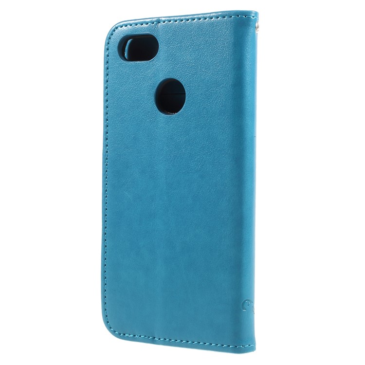 Imprint Butterfly and Flower PU Leather Stand Phone Shell for Huawei Y6 Pro (2017)/Enjoy 7/P9 lite mini - Blue-2