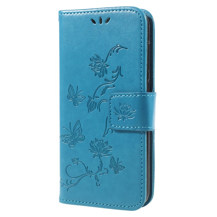 Imprint Butterfly and Flower PU Leather Stand Phone Shell for Huawei Y6 Pro (2017)/Enjoy 7/P9 lite mini - Blue-3